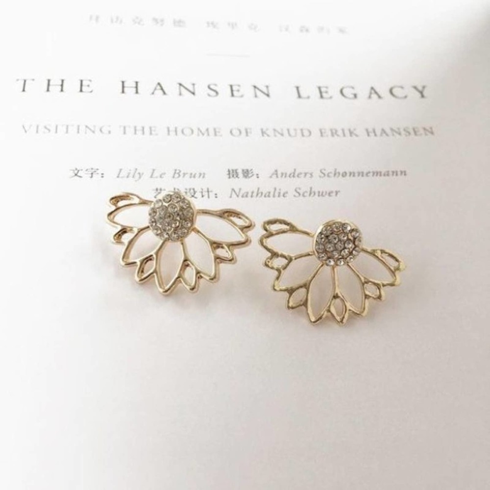 Gold Floral Crystal Accent Stud Earrings